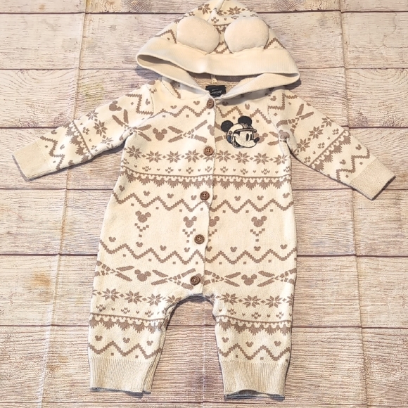 Boxlunch Other - Disney Boxlunch Mickey Ski Hooded With Ears Knit One Piece Size 9months